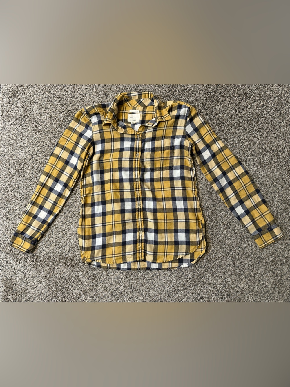 American Eagle Outfitters Yellow and Navy Plaid Button-Down Shirt